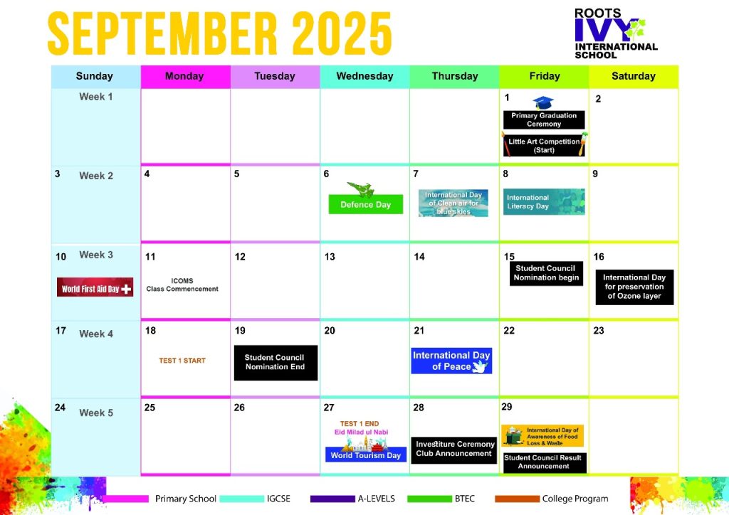 Roots IVY academic calendar for September 2025