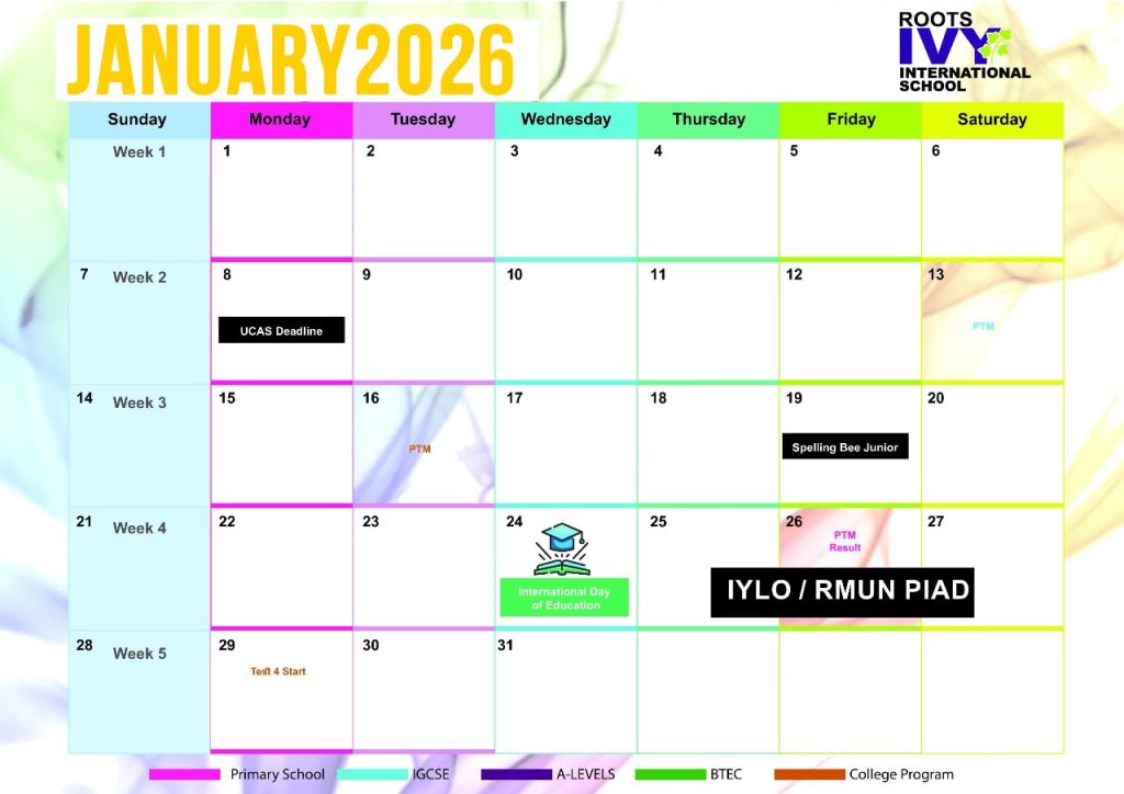 Roots IVY academic calendar for January 2026