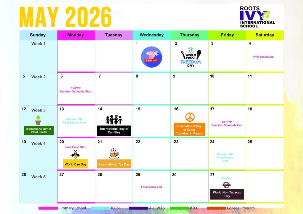 Roots IVY academic calendar for May 2026